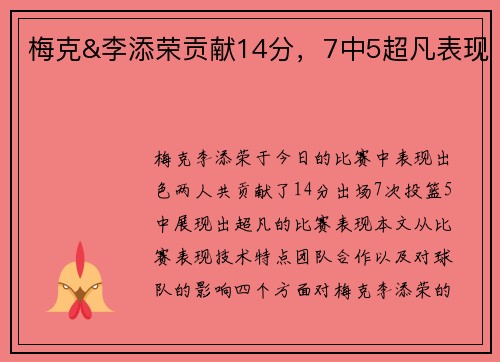 梅克&李添荣贡献14分，7中5超凡表现